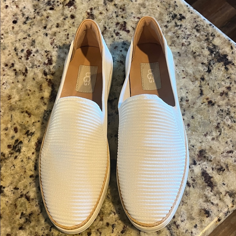 UGG White Textured Slip-On Loafers